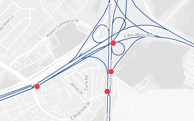 Most Dangerous Intersections in Austin: Ben White and 183 map