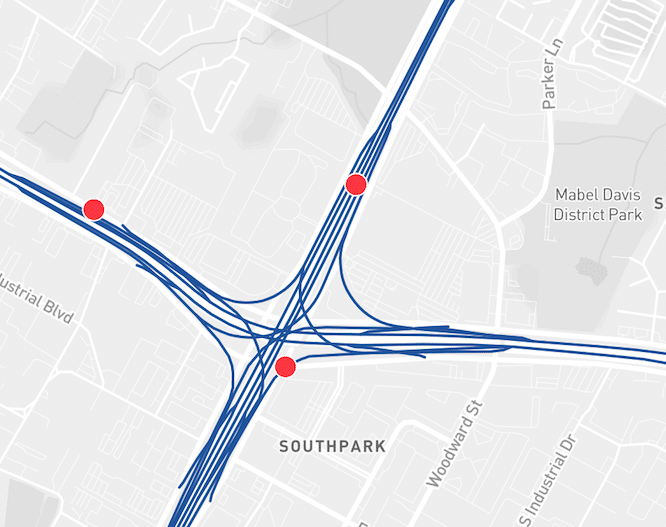 Most Dangerous Intersections in Austin: Ben White 290 map