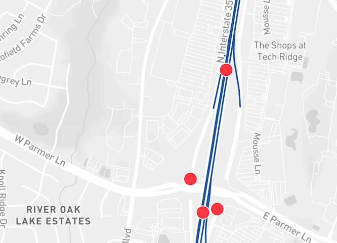 Most Dangerous Intersections in Austin: Parmer Lane I-35 Map